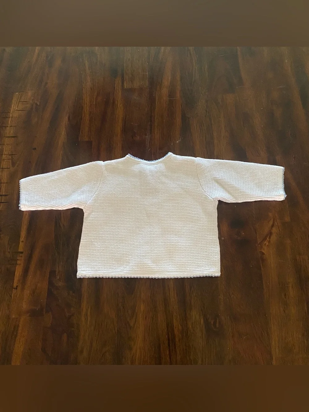Ralph Lauren White Baby Waffle Knit Cardigan with Light Blue Trim